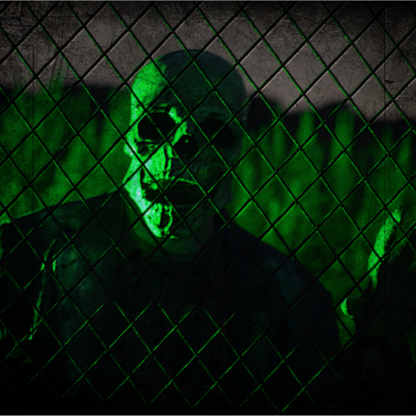 Hayride Cemetery Fence at night at Scary Acres Rhode Island